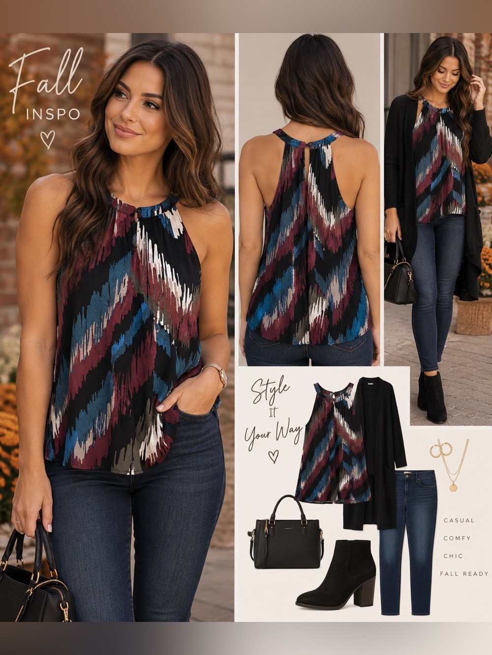 Le Château | M | Sleeveless Halter Top | Abstract Brushstroke